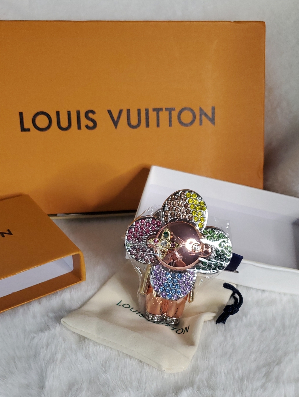 Louis Vuitton Multicolor Crystal Flower Cocktail Ring with Rose Gold Center